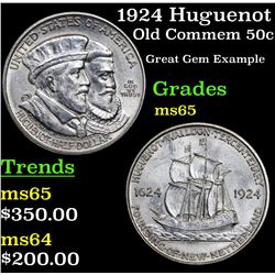 1924 Huguenot Old Commem Half Dollar 50c Grades GEM Unc
