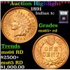 Image 1 : ***Auction Highlight*** 1891 Indian Cent 1c Graded Gem+ Unc RD By USCG (fc)