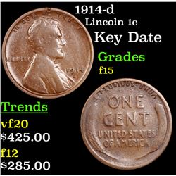 1914-d Lincoln Cent 1c Grades f+