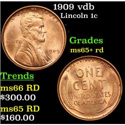 1909 vdb Lincoln Cent 1c Grades Gem+ Unc RD
