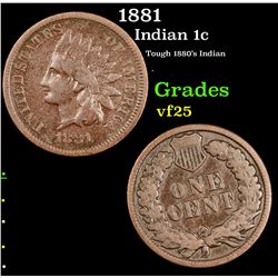 1881 Indian Cent 1c Grades vf+
