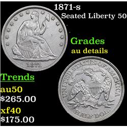 1871-s Seated Half Dollar 50c Grades AU Details