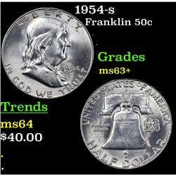 1954-s Franklin Half Dollar 50c Grades Select+ Unc