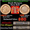 Image 1 : Mixed small cents 1c orig shotgun roll, 1920-d Wheat Cent, 1892 Indian Cent other end