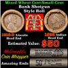 Image 1 : Mixed small cents 1c orig shotgun roll, 1918-d Wheat Cent, 1898 Indian Cent other end