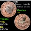 Image 1 : 1832 Coronet Head Large Cent 1c Grades f+
