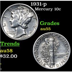 1931-p Mercury Dime 10c Grades Choice AU