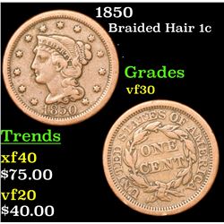 1850 Braided Hair Large Cent 1c Grades vf++