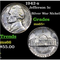 1942-s Jefferson Nickel 5c Grades GEM+ Unc
