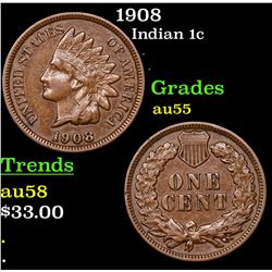 1908 Indian Cent 1c Grades Choice AU