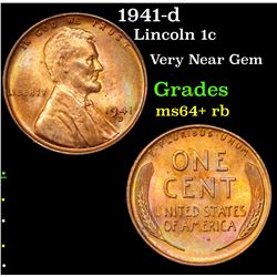 1941-d Lincoln Cent 1c Grades Choice+ Unc RB