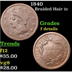 1840 Braided Hair Large Cent 1c Grades f details
