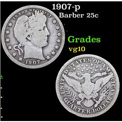 1907-p Barber Quarter 25c Grades vg+