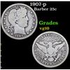 Image 1 : 1907-p Barber Quarter 25c Grades vg+