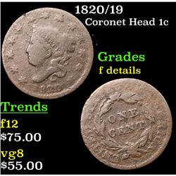 1820/19 Coronet Head Large Cent 1c Grades f details
