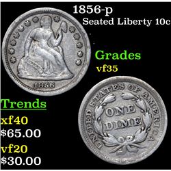 1856-p Seated Liberty Dime 10c Grades vf++
