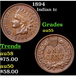 1894 Indian Cent 1c Grades Choice AU