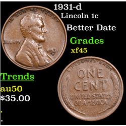 1931-d Lincoln Cent 1c Grades xf+
