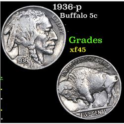 1936-p Buffalo Nickel 5c Grades xf+