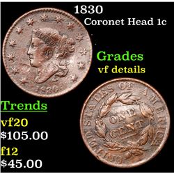 1830 Coronet Head Large Cent 1c Grades vf details