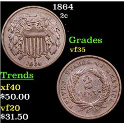 1864 Two Cent Piece 2c Grades vf++