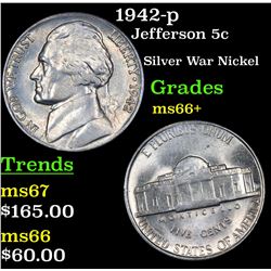 1942-p Jefferson Nickel 5c Grades GEM++ Unc