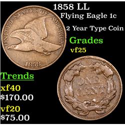 1858 LL Flying Eagle Cent 1c Grades vf+