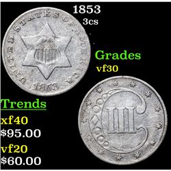 1853 Three Cent Silver 3cs Grades vf++