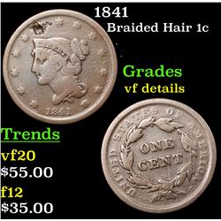 1841 Braided Hair Large Cent 1c Grades vf details