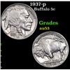 Image 1 : 1937-p Buffalo Nickel 5c Grades Select AU
