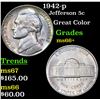 Image 1 : 1942-p Jefferson Nickel 5c Grades GEM++ Unc