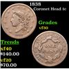 Image 1 : 1838 Coronet Head Large Cent 1c Grades vf++