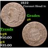 Image 1 : 1822 Coronet Head Large Cent 1c Grades g+