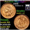 Image 1 : ***Auction Highlight*** 1909 Indian Cent 1c Graded Gem+ Unc RD By USCG (fc)