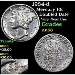 1934-d Mercury Dime 10c Grades Choice AU/BU Slider