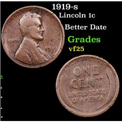 1919-s Lincoln Cent 1c Grades vf+