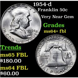 1954-d Franklin Half Dollar 50c Grades Choice Unc+ FBL