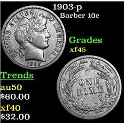 1903-p Barber Dime 10c Grades xf+