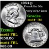 Image 1 : 1954-p Franklin Half Dollar 50c Grades Choice Unc+ FBL
