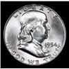 Image 2 : 1954-p Franklin Half Dollar 50c Grades Choice Unc+ FBL
