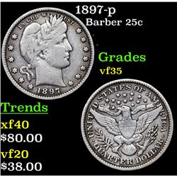 1897-p Barber Quarter 25c Grades vf++