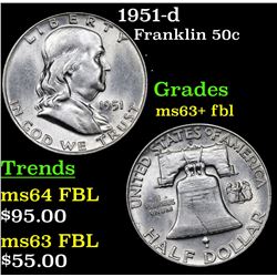 1951-d Franklin Half Dollar 50c Grades Select Unc+ FBL