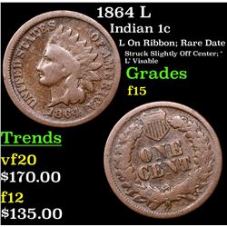 1864 L Indian Cent 1c Grades f+
