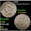 Image 1 : 1818 Coronet Head Large Cent 1c Grades vf details