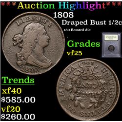 1808 Draped Bust Half Cent 1/2c Graded vf+ By USCG