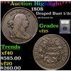 Image 1 : 1808 Draped Bust Half Cent 1/2c Graded vf+ By USCG