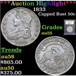 ***Auction Highlight*** 1833 Capped Bust Half Dollar 50c Graded Choice AU By USCG (fc)