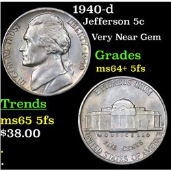 1940-d Jefferson Nickel 5c Grades Choice Unc+ 5fs