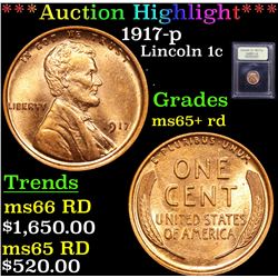 ***Auction Highlight*** 1917-p Lincoln Cent 1c Graded Gem+ Unc RD By USCG (fc)