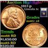 Image 1 : ***Auction Highlight*** 1917-p Lincoln Cent 1c Graded Gem+ Unc RD By USCG (fc)